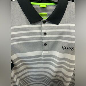Hugo Boss polo shirt big logo Black/Grey  casual mens XXL